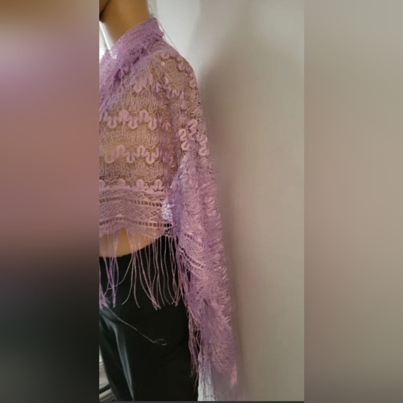Vintage 1990's Purple Square Shawl - Picture 3 of 4